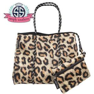 SIMPLY SOUTHERN Cheetah Print Neoprene Expandable Tote & Mini Bag Set NWT